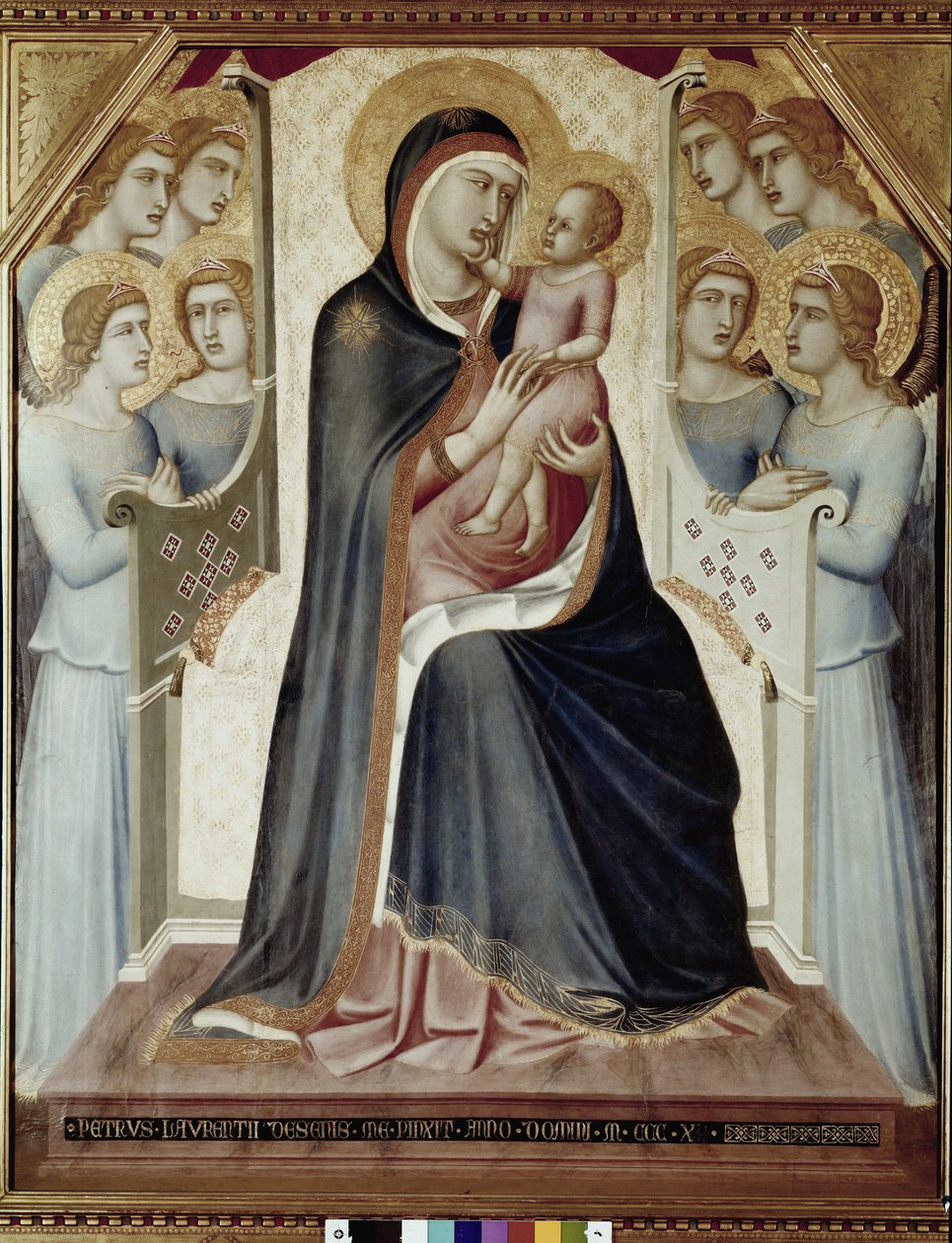 Madonna og barnet på tronen med engler (Tempera på tre av Pietro Lorenzetti