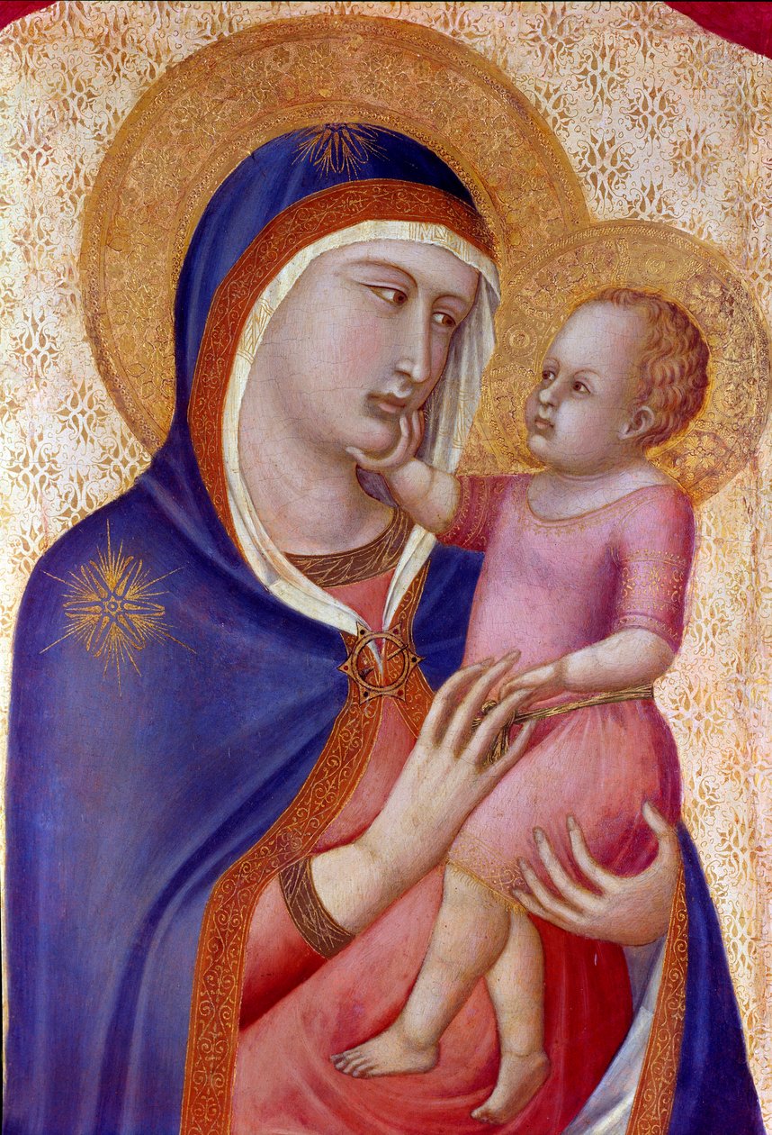 Madonna i herlighet Detalj av jomfruen har barnet i majestet mellom engler. Detrempe på tre av Pietro Lorenzetti (1280-1348) 1340 Dim. 1,45x1,22 m Firenze, Uffizi-galleriet av Pietro Lorenzetti