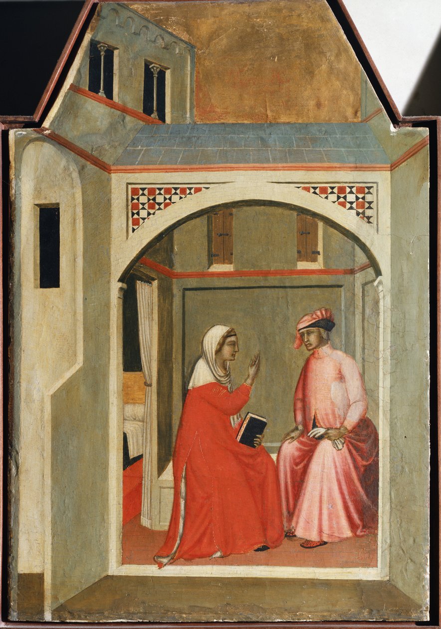 Separasjon av St. Humility og hennes ektemann (detalj av polyptikens liv til Saint Humility) - Detrempe på tre av Pietro Lorenzetti
