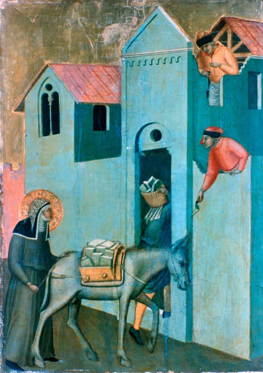 Den velsignede ydmykhet og elleve historier fra hennes liv, detalj, c1306-1348 av Pietro Lorenzetti