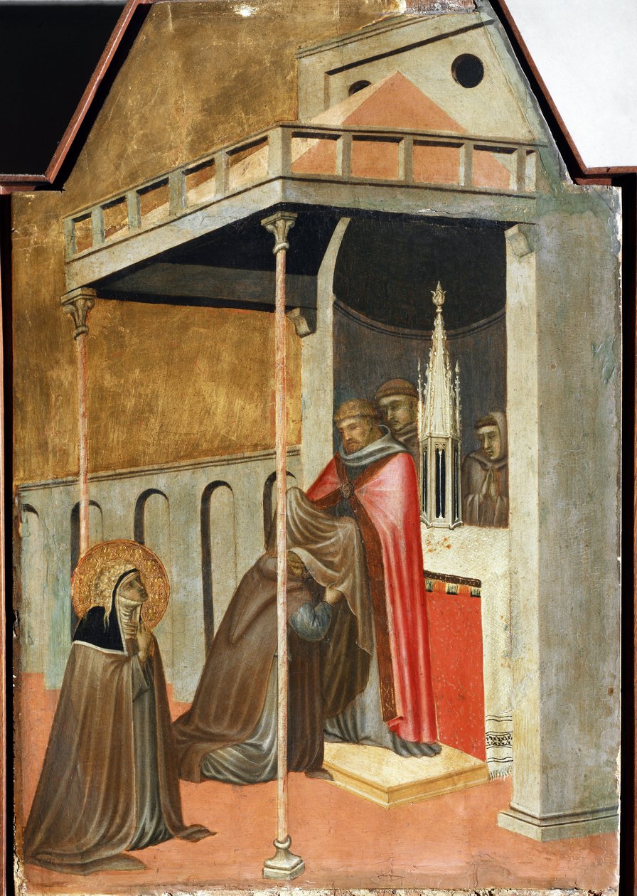Ugolotti tok klostervanen (detalj av polyptikens liv til Saint Humility) - Detrempe på tre av Pietro Lorenzetti