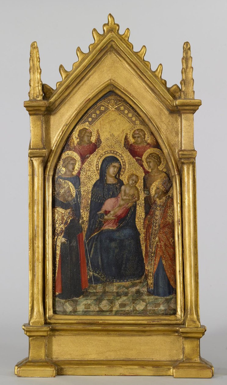 Jomfru og barn med de hellige Augustin, Nicholas, Catherine, Lucy og engler, ca. 1340-45 (tempera og bladgull på panel) av Pietro Lorenzetti