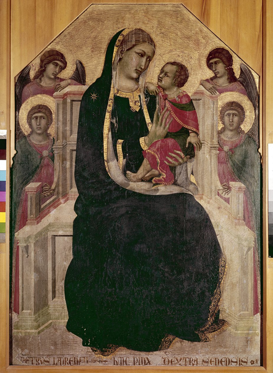 Jomfru på tronen med Jesusbarnet (Maesta di Cortona) (tempera og gullblad på tre av Pietro Lorenzetti
