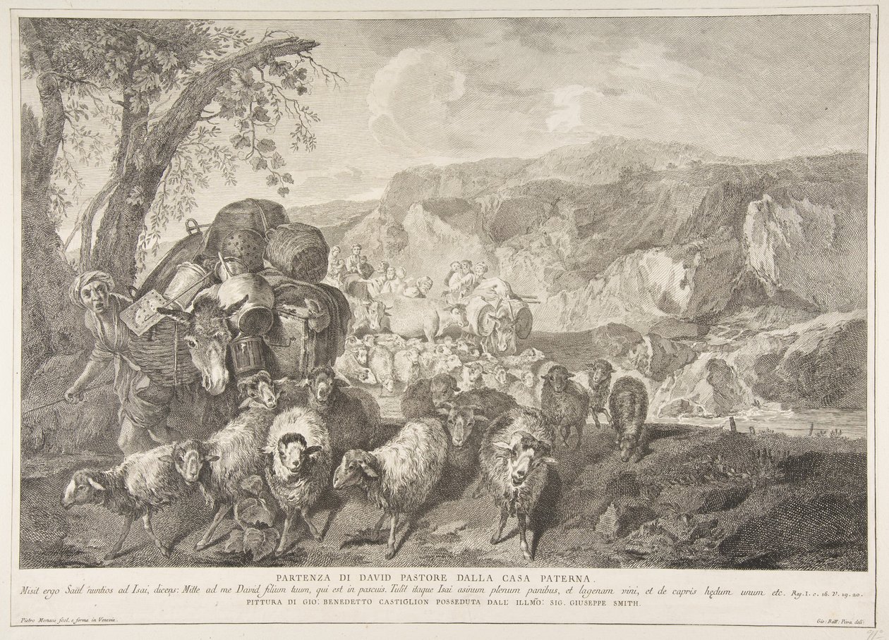 Hyrden Davids avgang fra huset til hans far Partenza di David pastore..., 1743-63. av Pietro Monaco