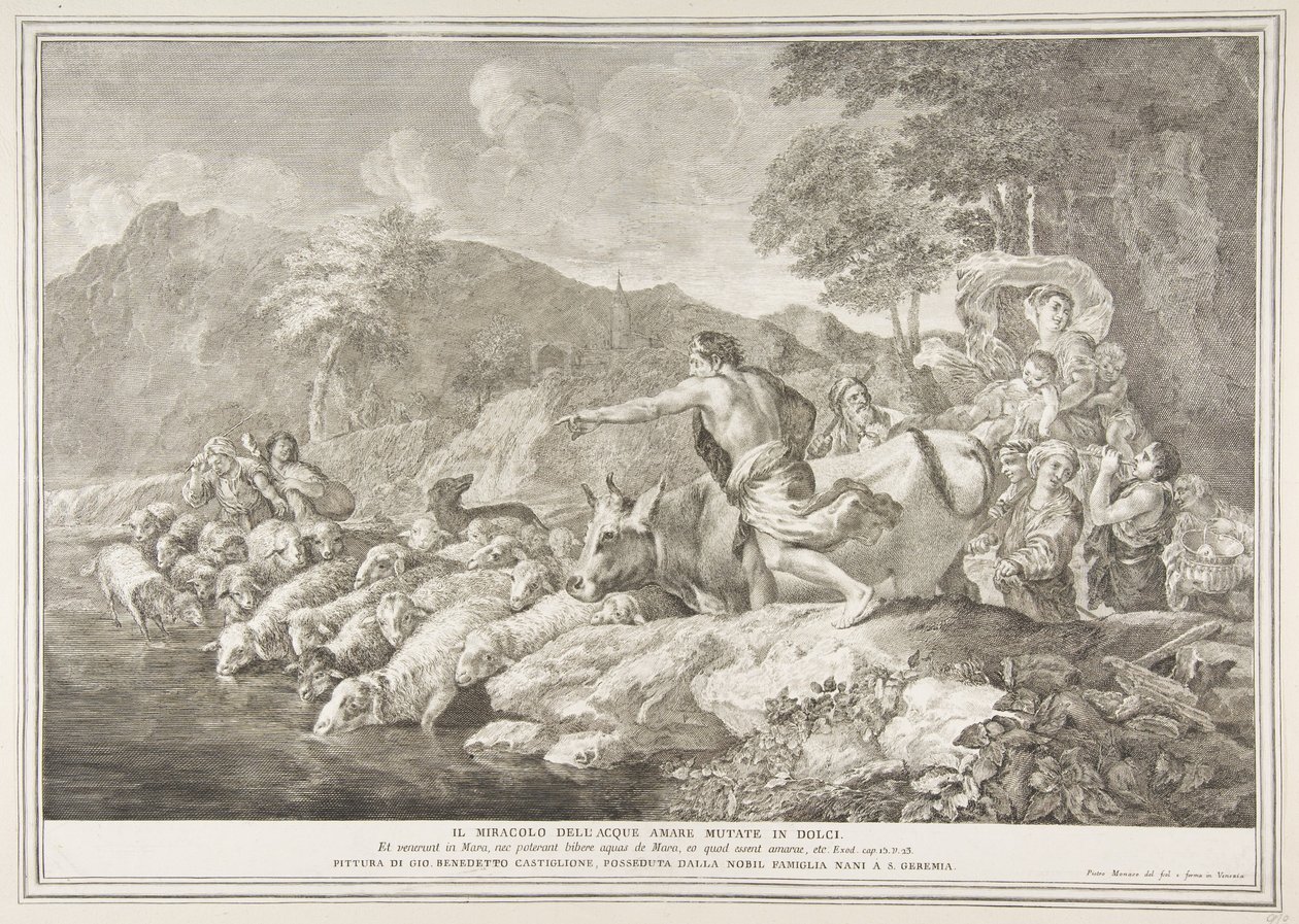 Miraklet med det bitre vannet gjorde søte Il Miracolo delle Acque Bare Mutate i Dol ..., 1743-63. av Pietro Monaco