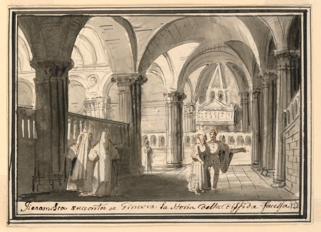 Scenedesign, interiør i kirken av Pietro Narducci