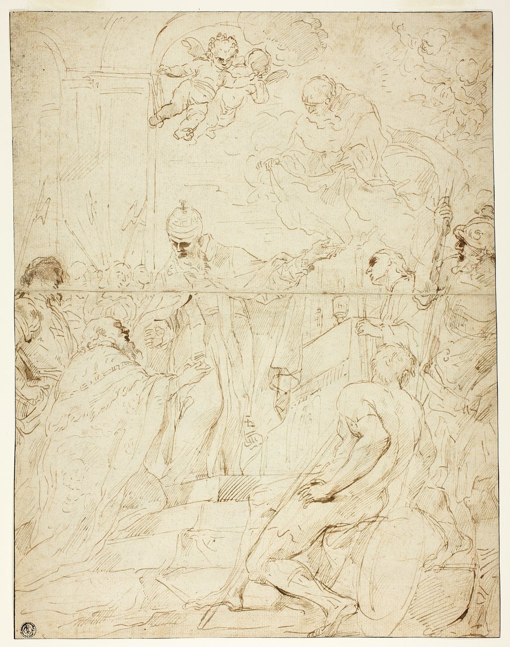 Helgen som viser seg for hersker (recto); Flying Putto (verso) av Pietro Novelli