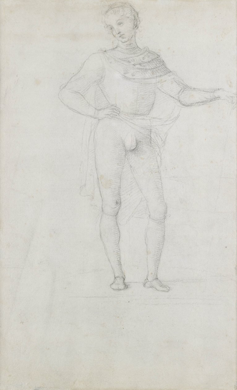 En studie for en figur i en tilbedelse av magiene (svart kritt) av Pietro Perugino