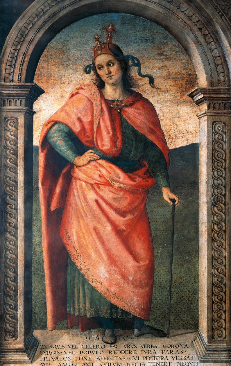 Cato av Pietro Perugino (ca 1450-1523), freskomaleri, Collegio del Cambio, Perugia av Pietro Perugino