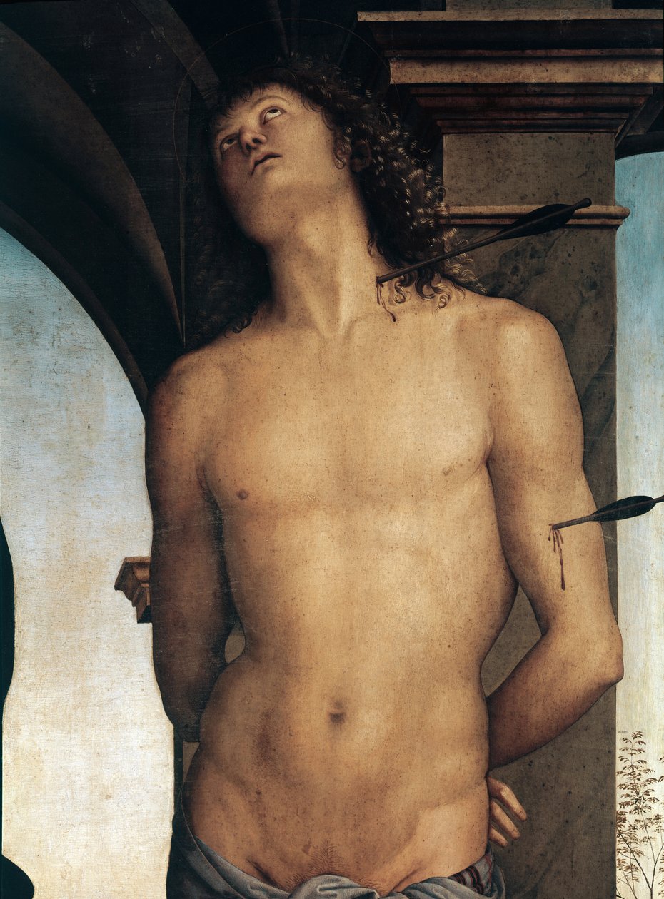 Detalj av den hellige Sebastian (maleri av Pietro Perugino