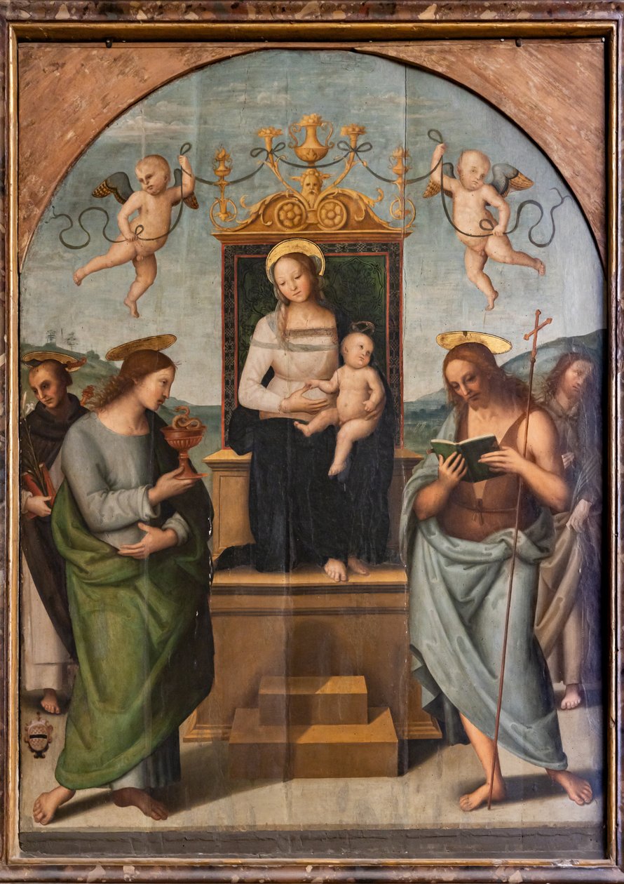 Tronet jomfru blant St. Gervase, Protasio, Paul og Peter av Pietro Perugino