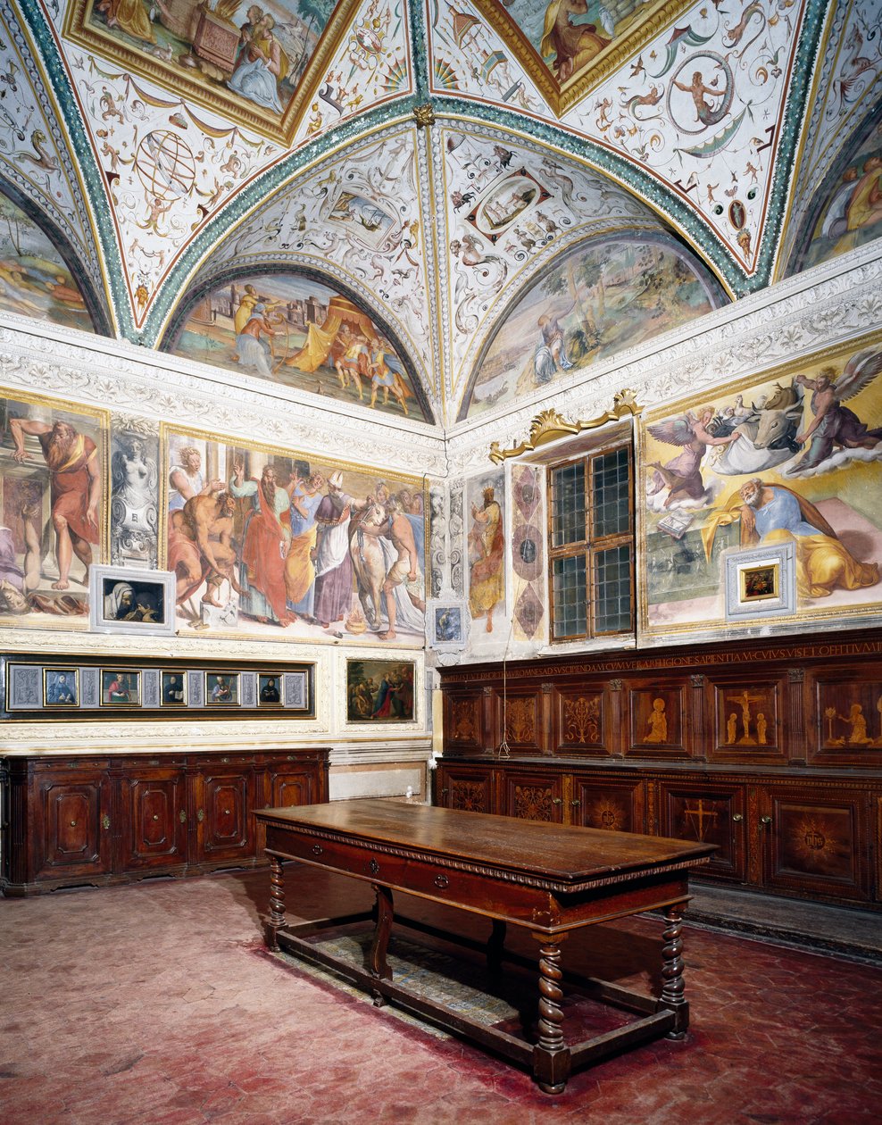 Glimt av sakristi med Perugino-paneler, Basilica of Saint Peter, Perugia, Umbria, Italia av Pietro Perugino