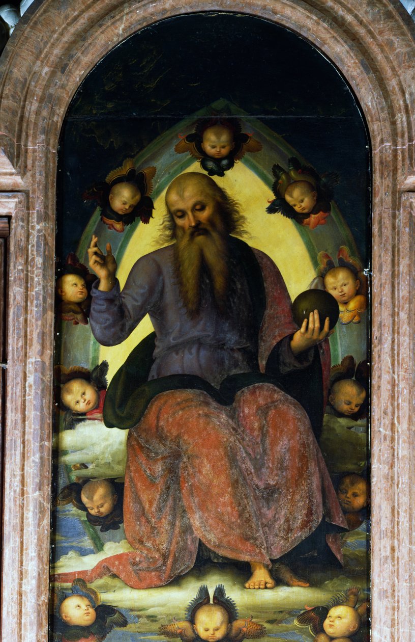 Gud Faderens velsignelse, detalj fra Polyptych of the Certosa of Pavia av Pietro Perugino