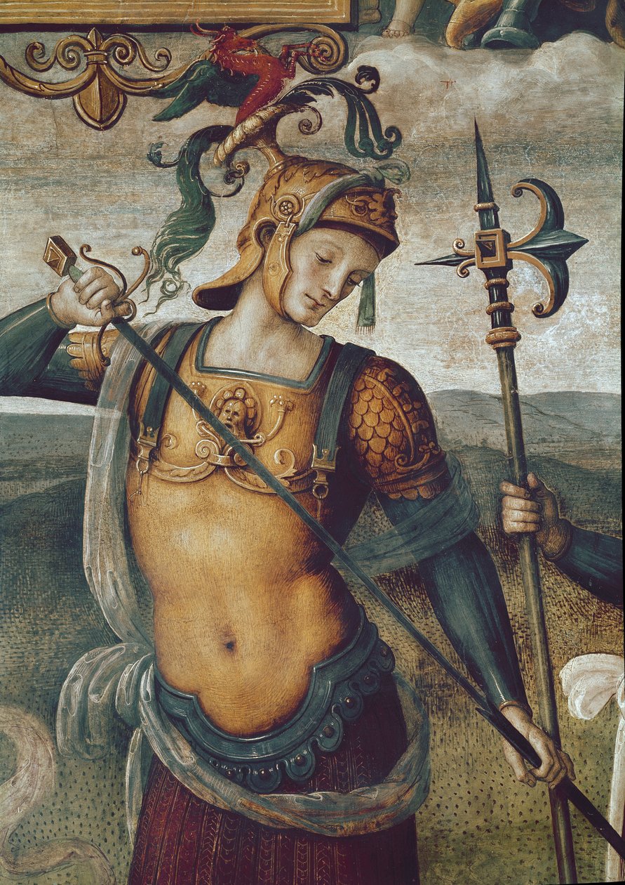 Leonidas I av Sparta (540-480 f.Kr.), kongen av Lacedemonierne. Detalj av fresken "" Styrke og måtehold med seks eldgamle helter "" av Pietro Vannucci dit il Perugino (The Perugin av Pietro Perugino