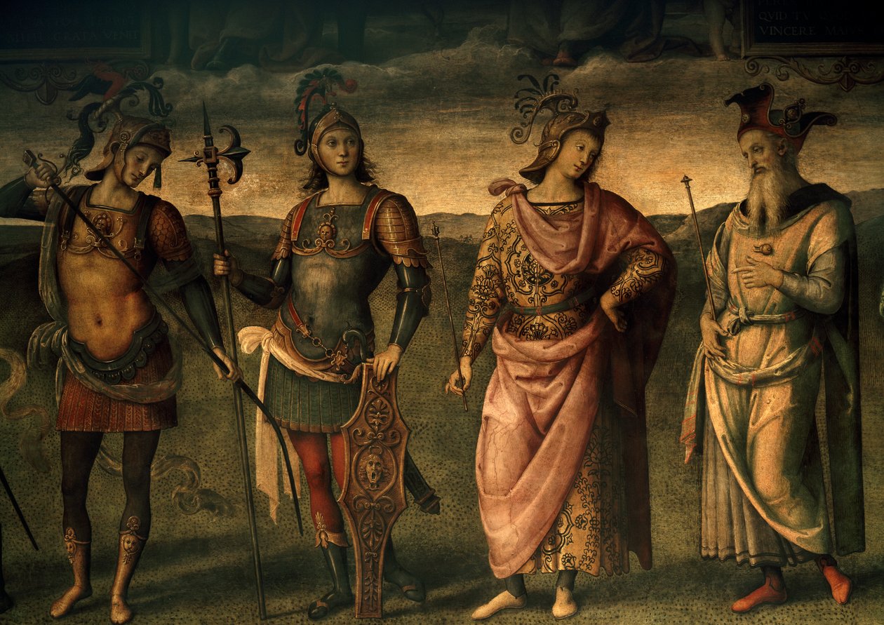 Leonidas Lacedaemonian, Horatius Cocles, Publius Scipio, Perikles fra Athen, Allegorier om styrke og måtehold med seks antikke helter av Pietro Perugino