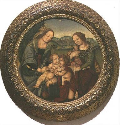 Madonna og barn med St. Elizabeth og spedbarnet St. Johannes døperen (panel) av Pietro Perugino