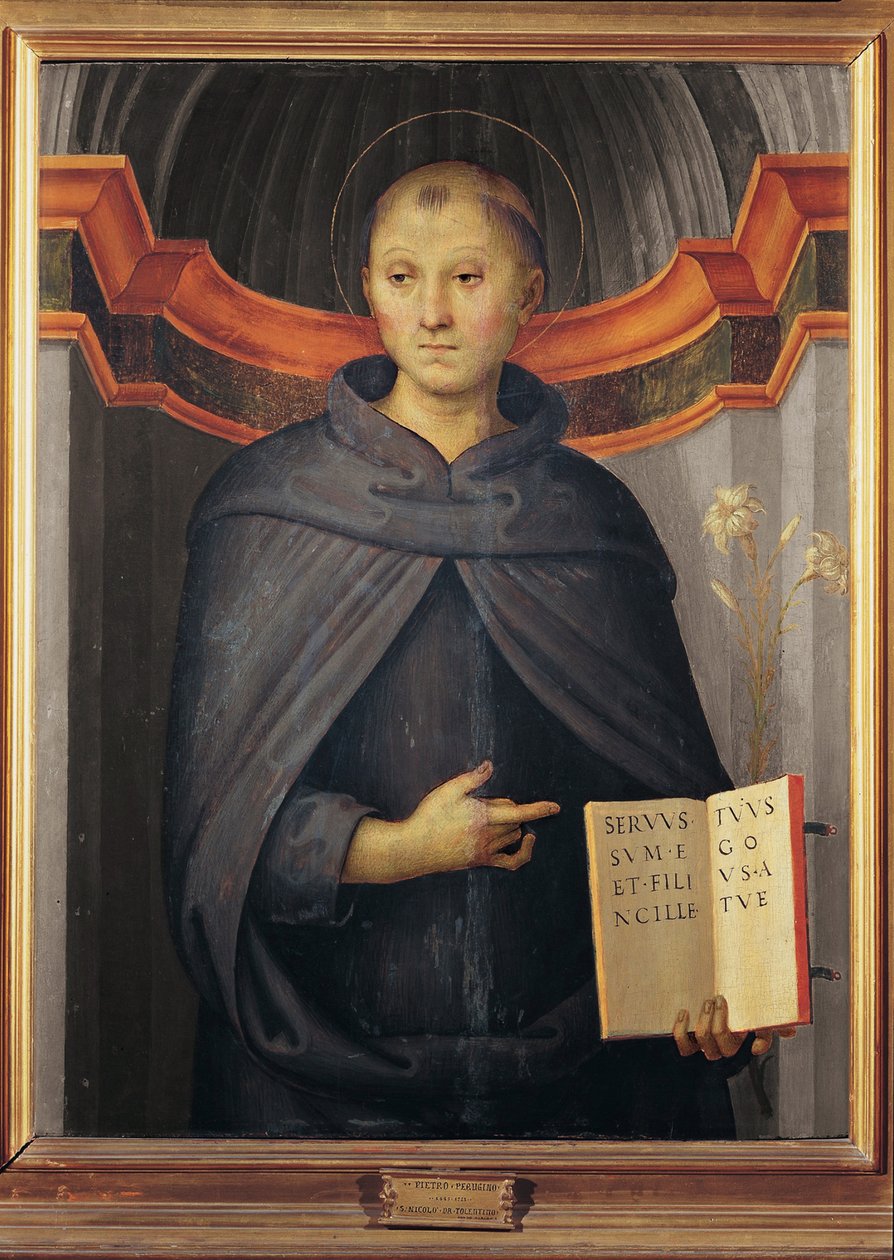 Nicolas de Tolentino (1245-1305) - Saint Nicholas of Tolentino par Perugino (ca. 1450-1523). Olje på lerret, størrelse: 79x62, Palazzo Barberini, Roma av Pietro Perugino