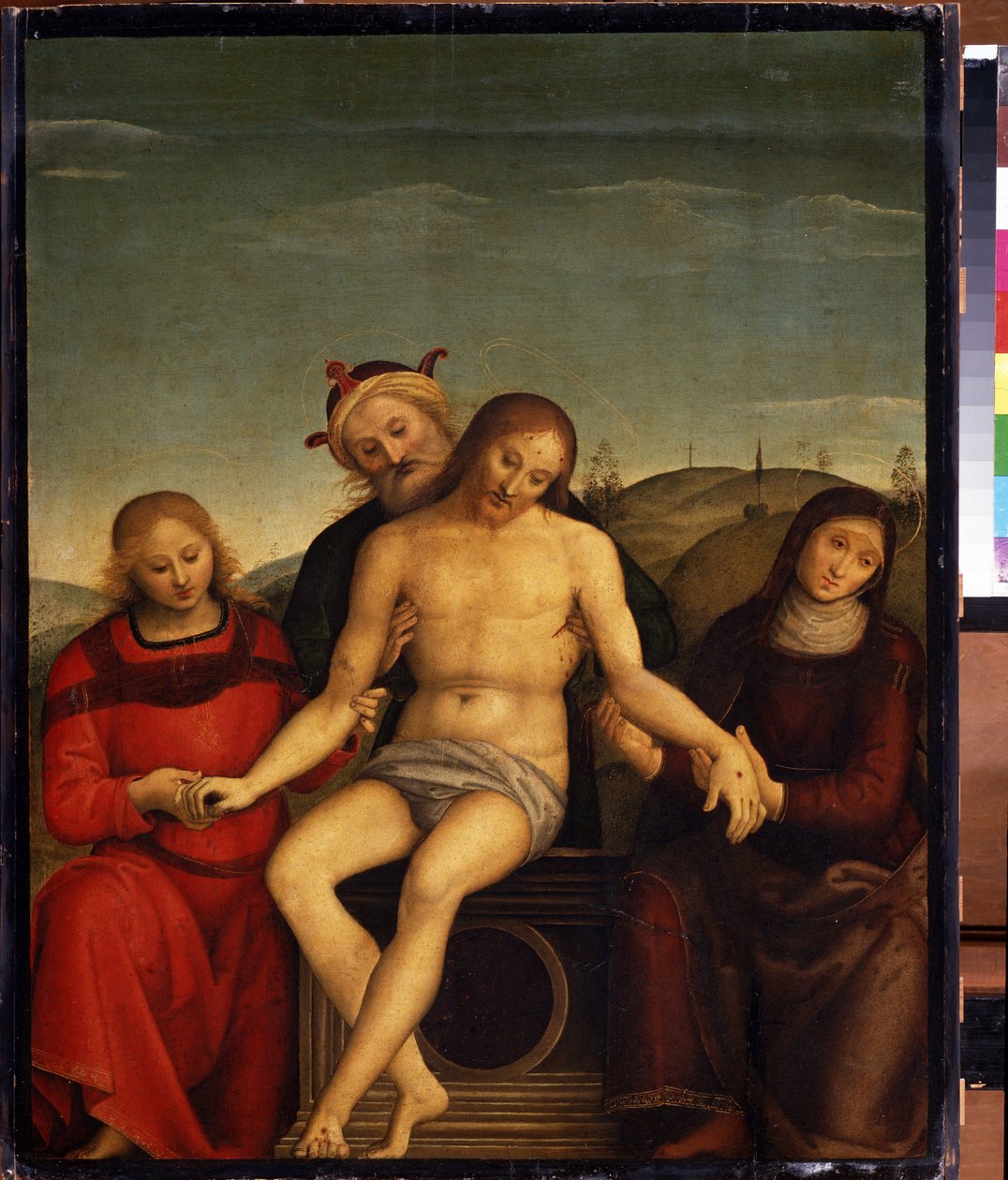 Medfølelse. Peinture de Pietro av Cristoforo Vannucci dit Le Perugin (Il Perugino av Pietro Perugino