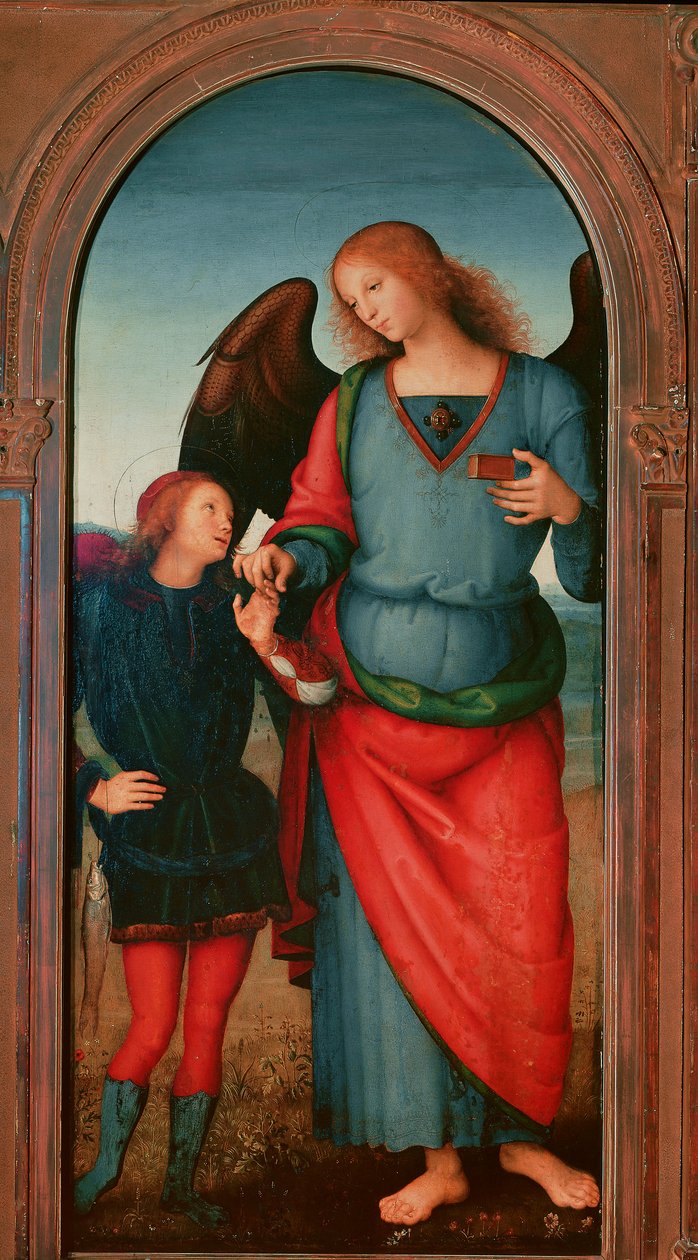 Polyptic of the Chartreuse of Pavia: "" Tobie and the Archangel Gabriel"" Maleri av Pietro Vannucci dit il Perugino (The Perugin av Pietro Perugino