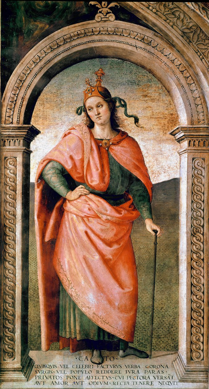 Representasjon av sensuren Caton (234-149 f.Kr.), romersk politiker Fresco av Pietro Vannucci dit il Perugino (Perugin) (1445 / 1450-1523) 1497 ca. Søn 214x123 cm Perugia (Perugia), Collegio del Cambio av Pietro Perugino