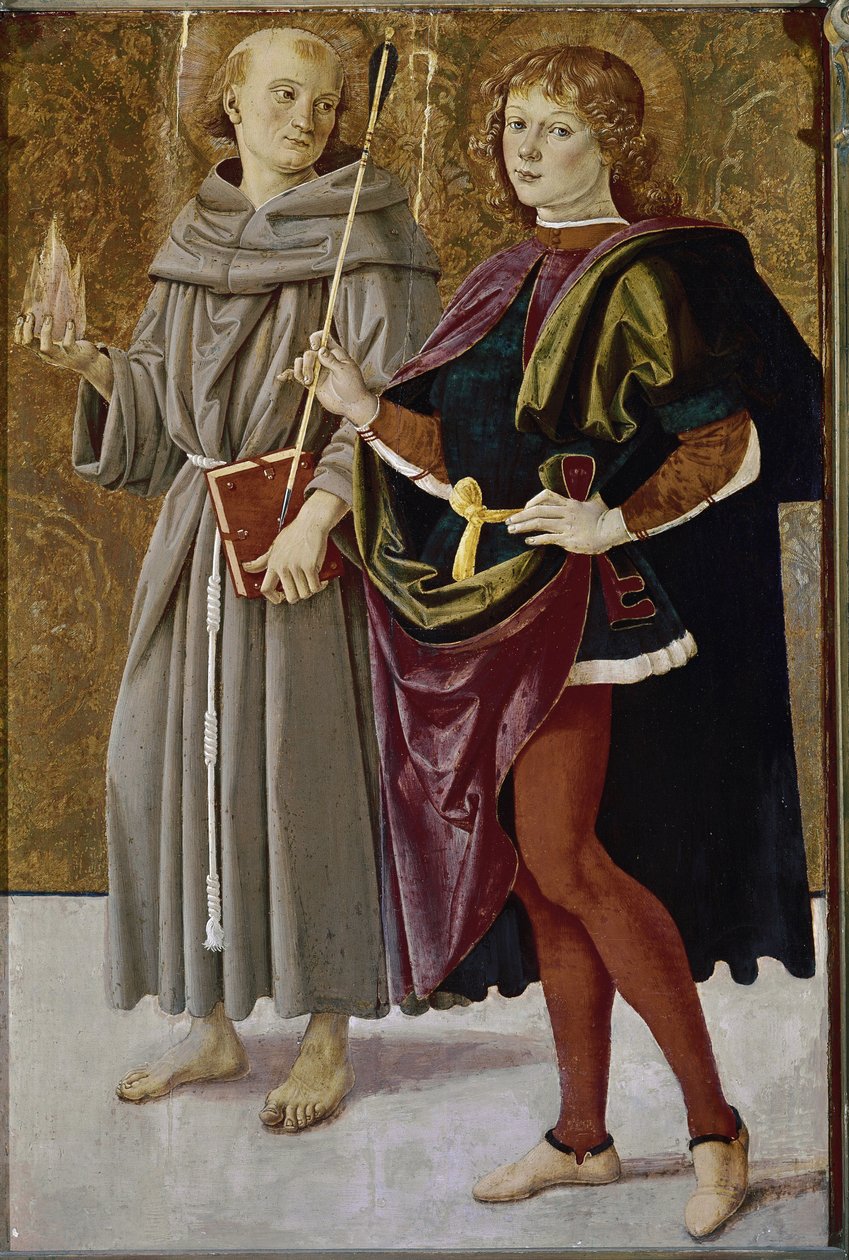 St. Bernardine av Feltre og St. Sebastian (tempera på tre, ca. 1476) av Pietro Perugino