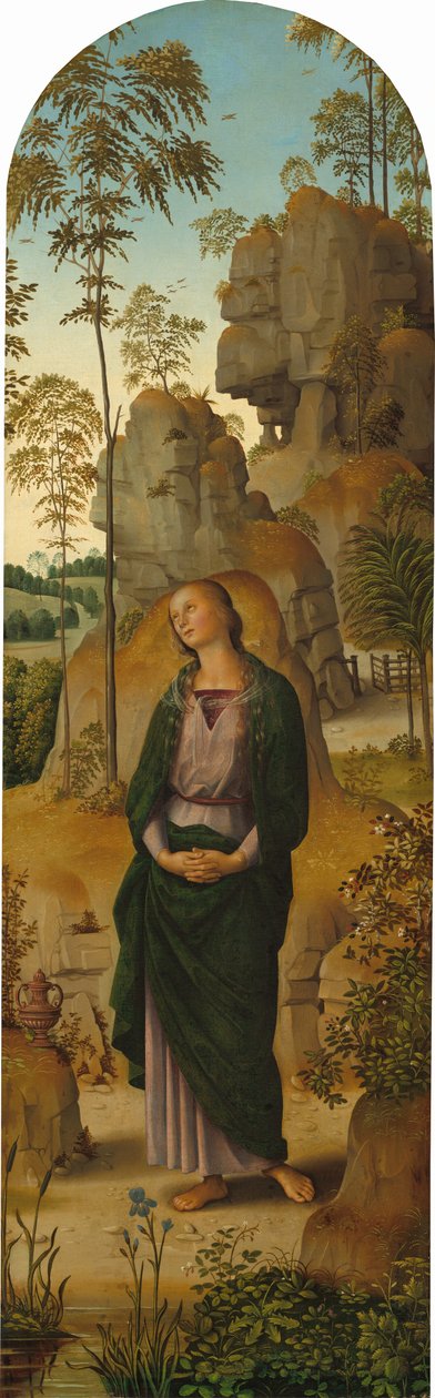 The Crucifixion with the Virgin, Saint John, Saint Jerome, and Saint Mary Magdalene [right panel]   1218219   no       norwegian Successfully Translated  Original: Zittende boer met kruik Translat: Zittende boer met kruik 1375167 no norwegian Successfully  av Pietro Perugino