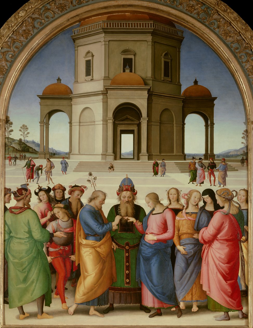 The Marriage of the Virgin Maleri av Pietro Vannucci dit Il Perugino (The Perugin) (1450-1523) 1504 Søn. 2,36x1,86 m - Caen, kunstmuseum - Jomfruens ekteskap - Maleri av Pietro Vannucci, kalt Il Perugino (1450-1523), olje på tre (234 x 18) av Pietro Perugino