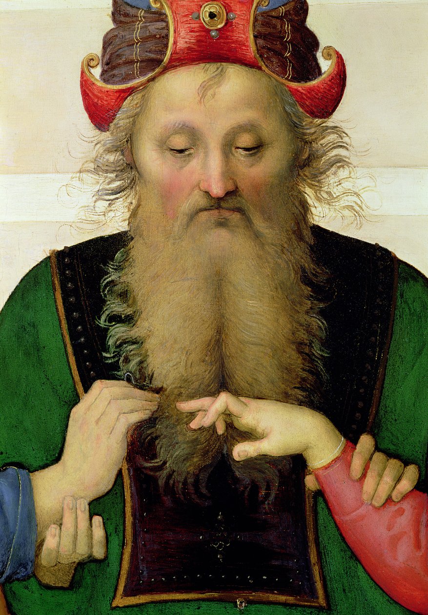 The Marriage of the Virgin, detalj av ypperstepresten, 1500-04 olje på lerret detalj av 53750 av Pietro Perugino