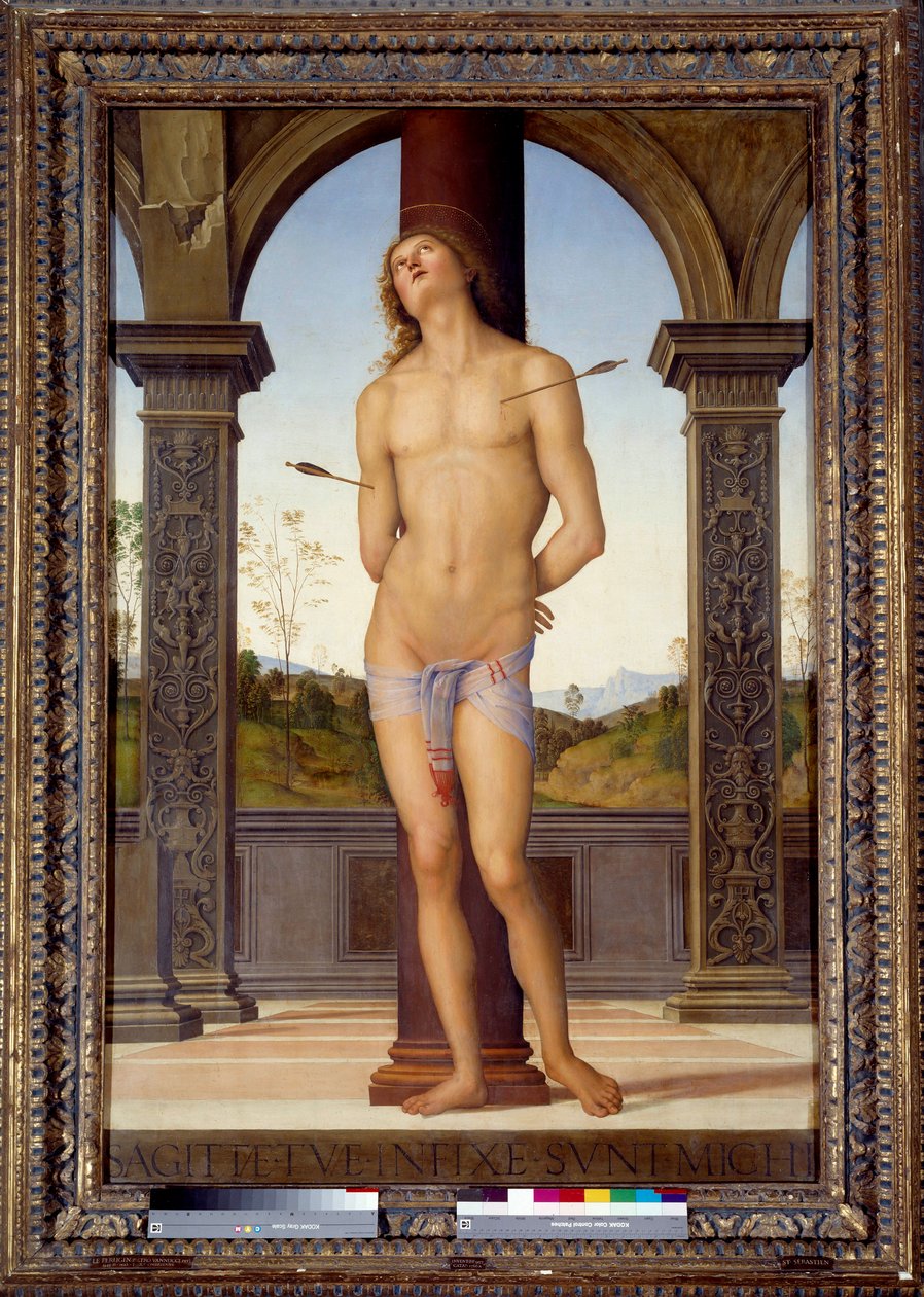 The Martyrdom of San Sebastian Maleri av Pietro di Cristoforo Vannucci (Le Perugin eller Il Perugino) (1446-1523) 1500-tallet søn. 1,76x1,16 m - Martyrdommen til San Sebastian (eller St Sebastian). Maleri av Pietro av Cristoforo Vannucci (Il Perugino eller av Pietro Perugino