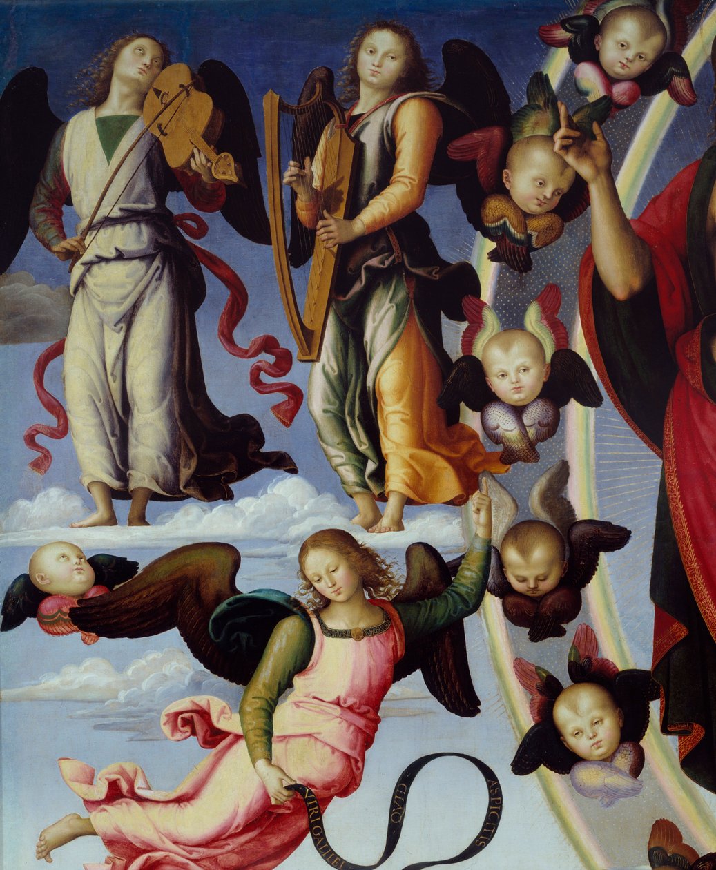Kristi himmelfart Detalj av høyre som skildrer musikalske engler. Maleri av Pietro Vannucci dit Il Perugino (The Perugin) (1450-1523) 1496 Lyon, Museum of Fine Arts av Pietro Perugino