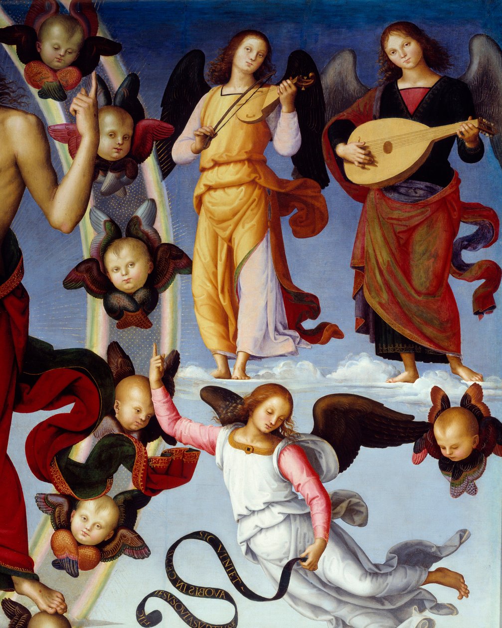 Kristi himmelfart Detalj som representerer musikalske engler. Maleri av Pietro Vannucci dit Il Perugino (The Perugin) (1450-1523) 1496 Lyon, Museum of Fine Arts av Pietro Perugino