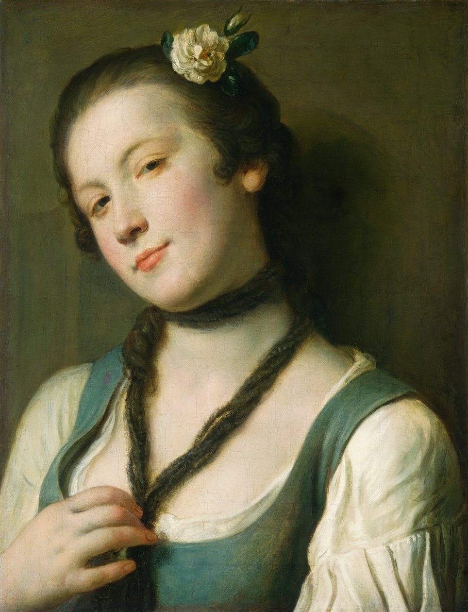 En jente med en blomst i håret, 17601762. av Pietro Antonio Rotari