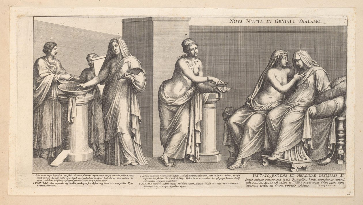 Aldobrandine-bryllup (venstre del) Nova nupta in geniali thalamo (tittel på objekt) av Pietro Sante Bartoli
