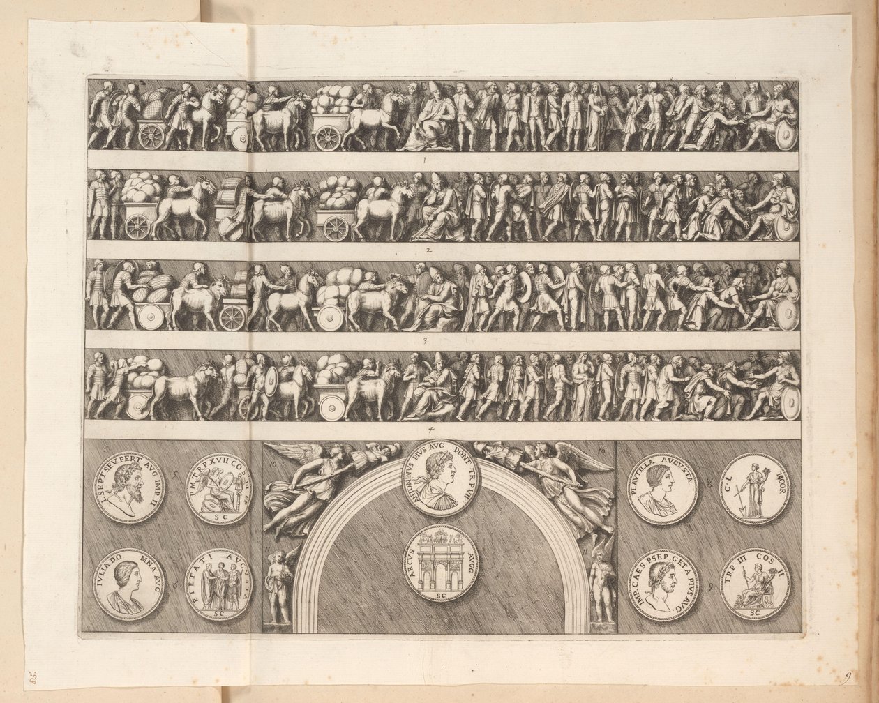 Relieffer på Septimius Severus-buen i Roma av Pietro Sante Bartoli