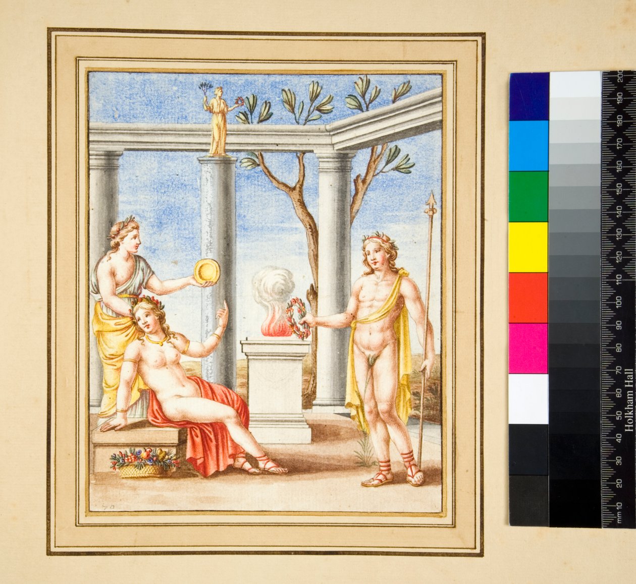 En offerscene (svart kritt, noen med penn og brunt blekk. farget med akvarell) av Pietro Santi Bartoli