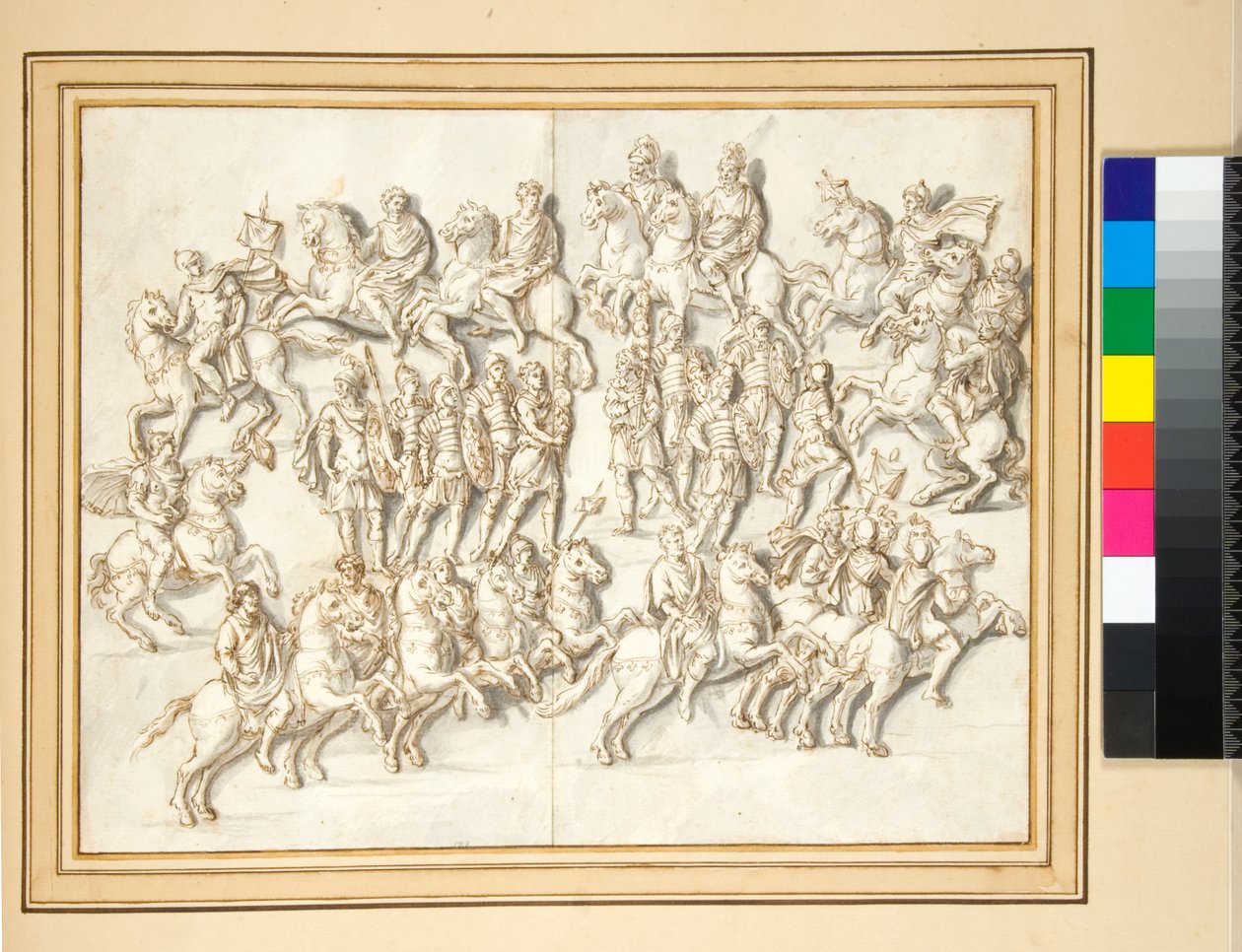 Basen på søylen til Antoninus Pius, østsiden (penn og grå vask) av Pietro Santi Bartoli