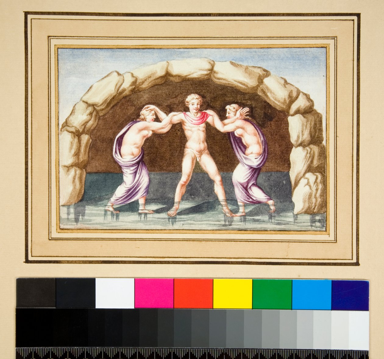Hylas og nymfene (svart kritt, noen med penn og brunt blekk. farget med akvarell) av Pietro Santi Bartoli