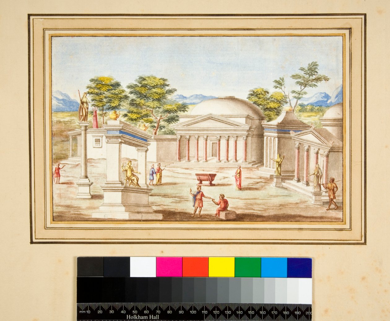 Landskap med Pantheon (svart kritt, noen med penn og brunt blekk. farget med akvarell) av Pietro Santi Bartoli