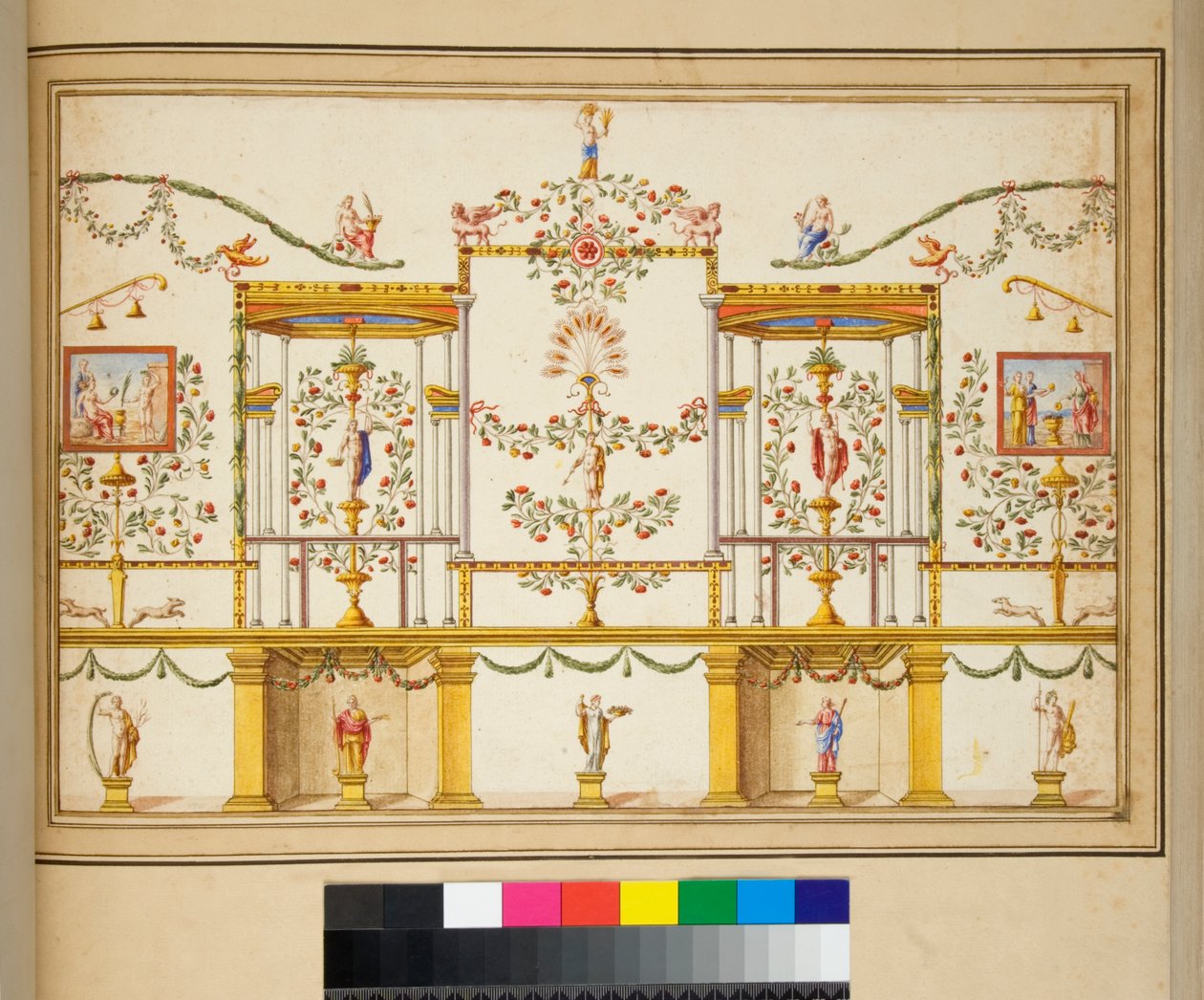 Stor utforming av en vegg med malerier. av Pietro Santi Bartoli