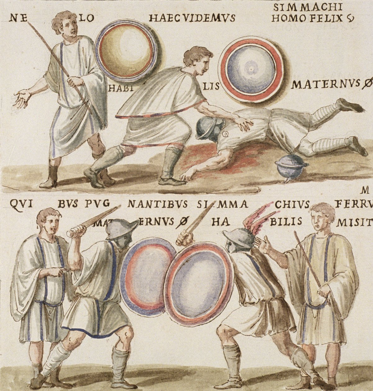 Ms Gen 1496 Plate CXVI Gladiatorer av Pietro Santi Bartoli