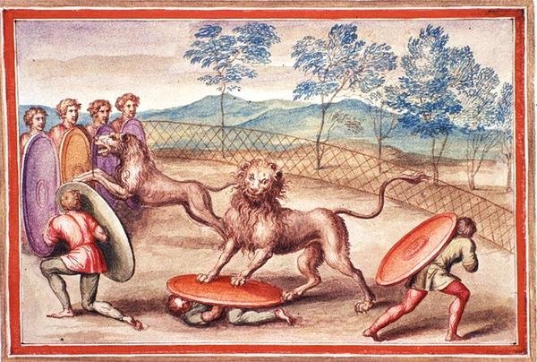 Ms Gen 1496 f.18 Løvetemming av Pietro Santi Bartoli