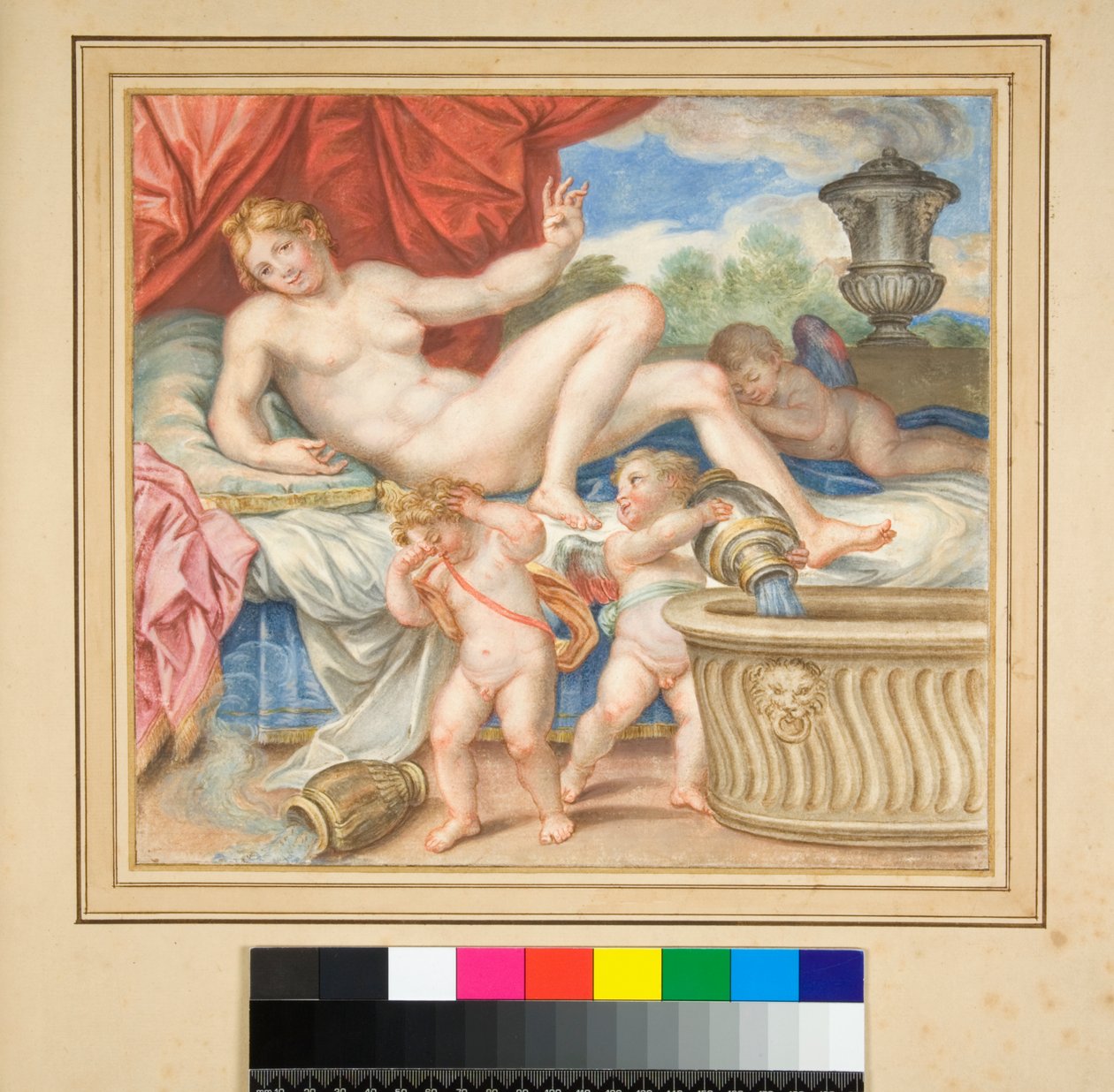 Liggende Danae med Cupids vist av Pietro Santi Bartoli
