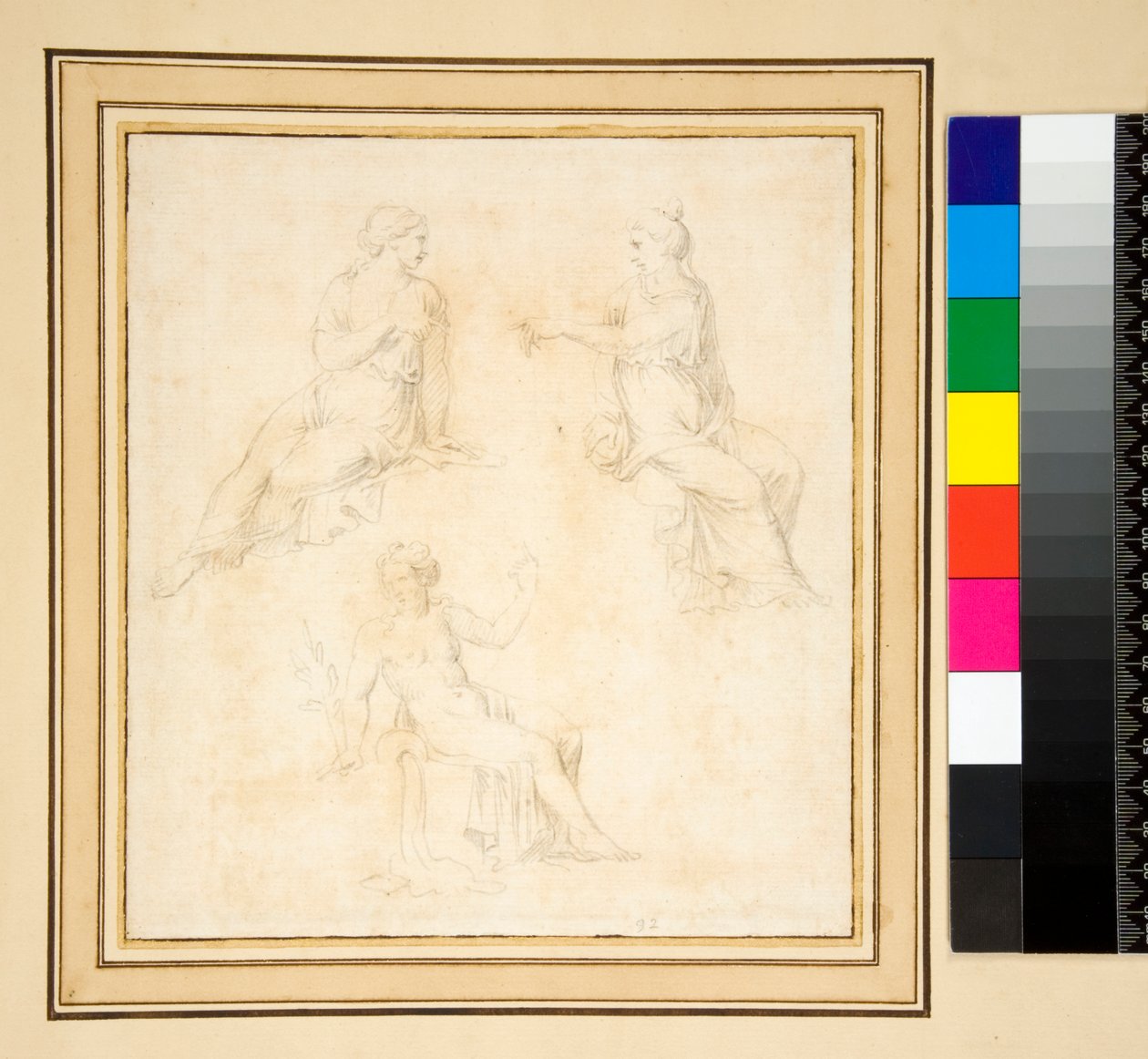 Tre kvinnefigurer sittende (blyant) av Pietro Santi Bartoli