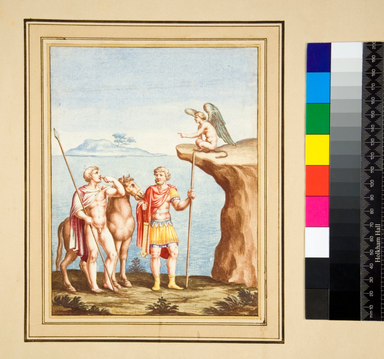 To figurer og en Sphynx (svart kritt, noen med penn og brunt blekk. farget med akvarell) av Pietro Santi Bartoli