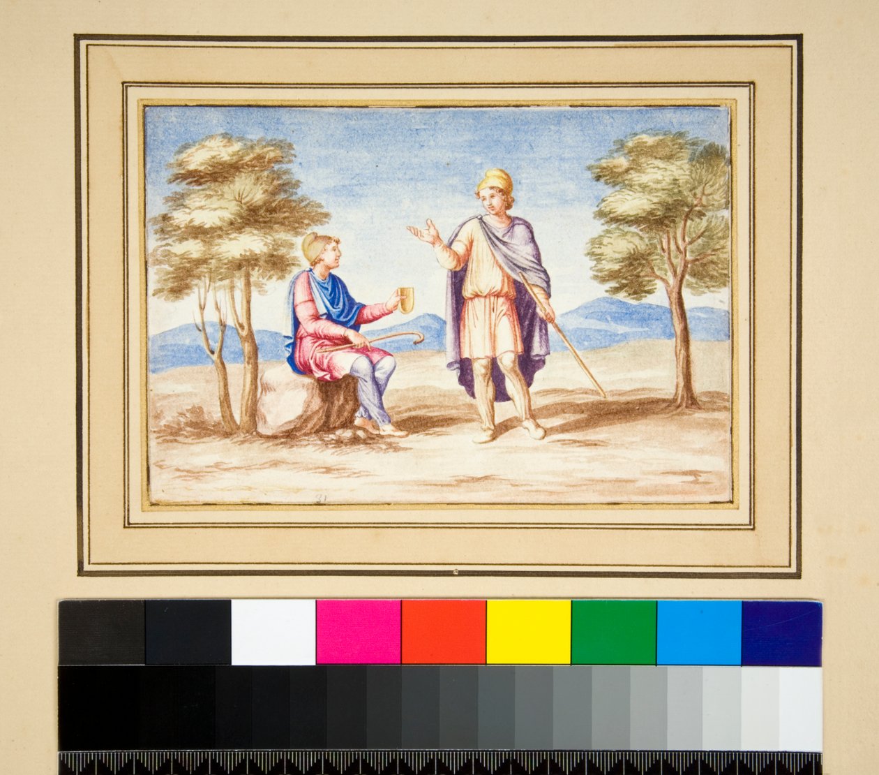 To menn i Phrygain Caps (svart kritt, noen med penn og brunt blekk. farget med akvarell) av Pietro Santi Bartoli