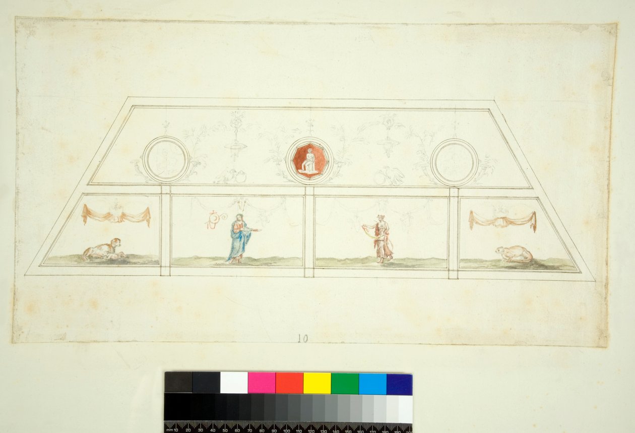 Vaulting av Villa Madama (svart kritt, noen med penn og brunt blekk. farget med akvarell) av Pietro Santi Bartoli