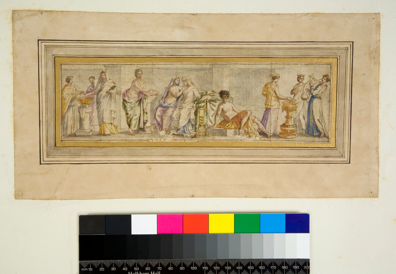 Vaulting av Villa Madama (svart kritt, noen med penn og brunt blekk. farget med akvarell) av Pietro Santi Bartoli
