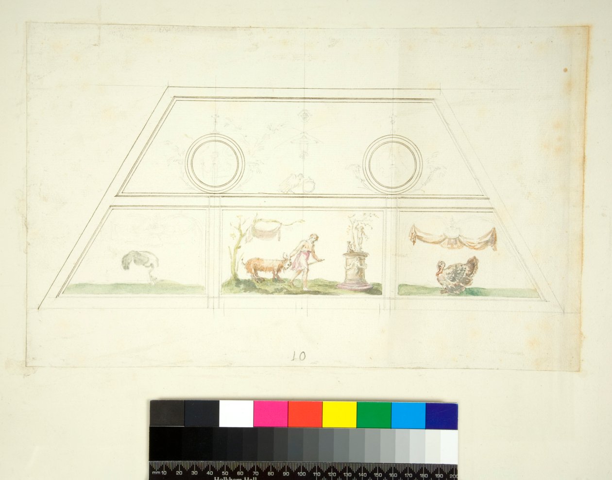 Vaulting av Villa Madama (svart kritt, noen med penn og brunt blekk. farget med akvarell) av Pietro Santi Bartoli