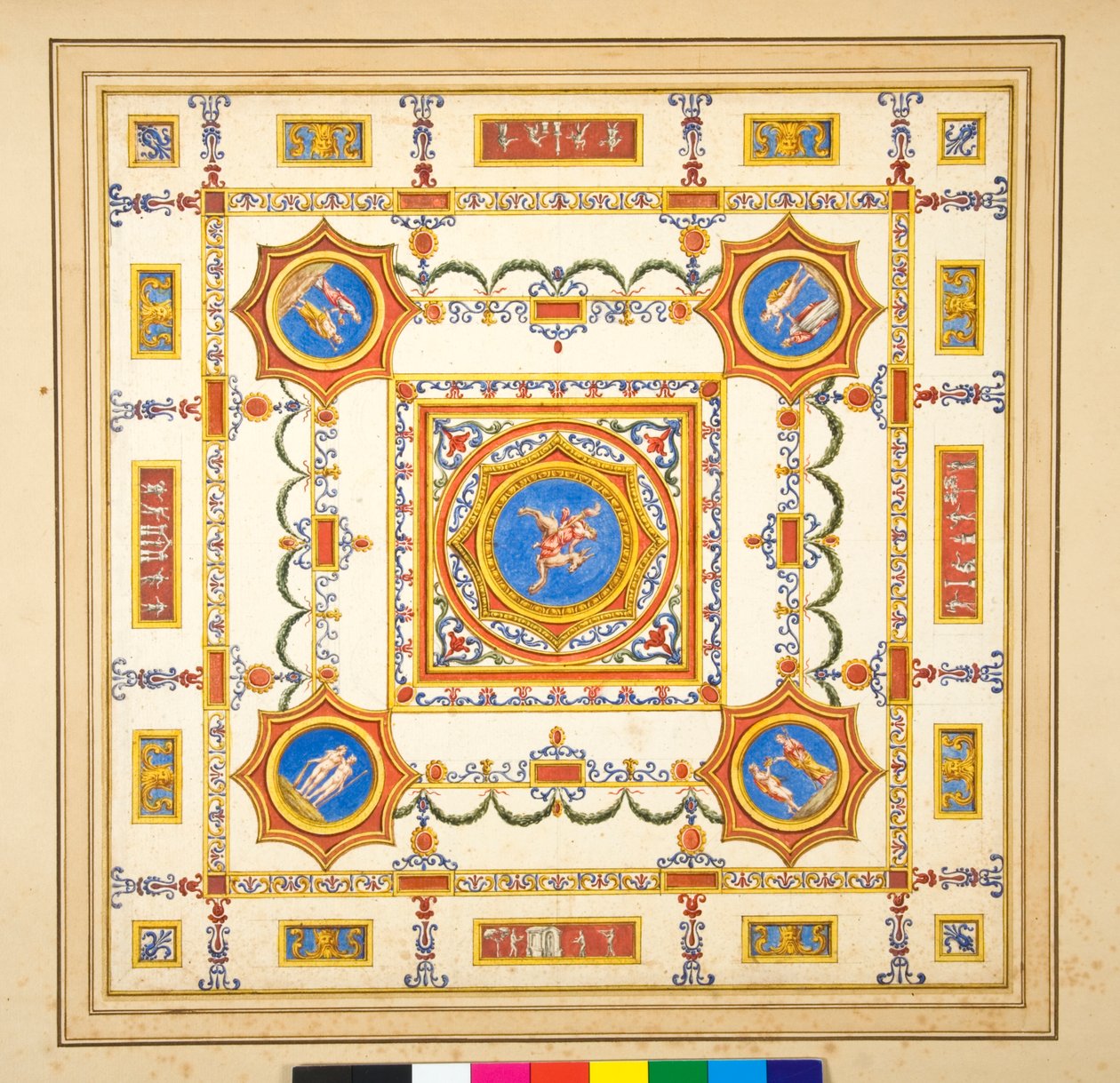 Volta del Palazzo di Augusto (svart kritt, noen med penn og brunt blekk. farget med akvarell) av Pietro Santi Bartoli