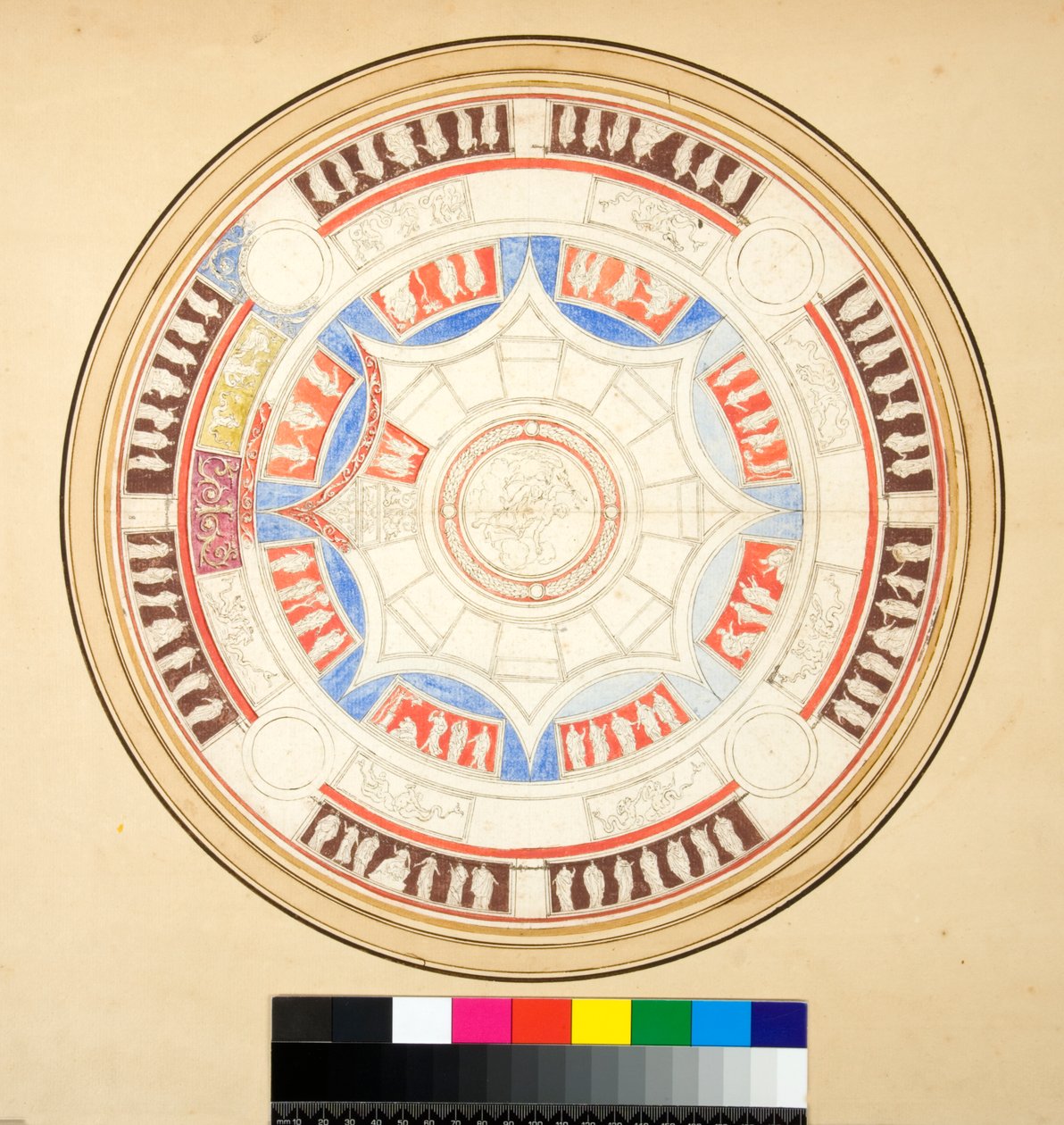 Volta di Giove i Domus Aurea (svart kritt, noen med penn og brunt blekk. farget med akvarell) av Pietro Santi Bartoli